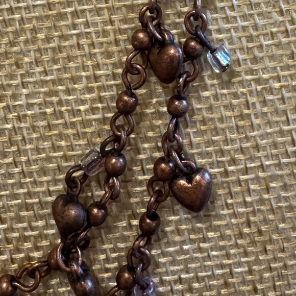 Bronze Two Strand Hanging Heart Necklace - Picture 4 of 5
